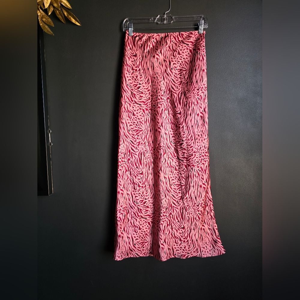 Topshop Pink Multi Zebra Print Maxi Skirt Sz 8